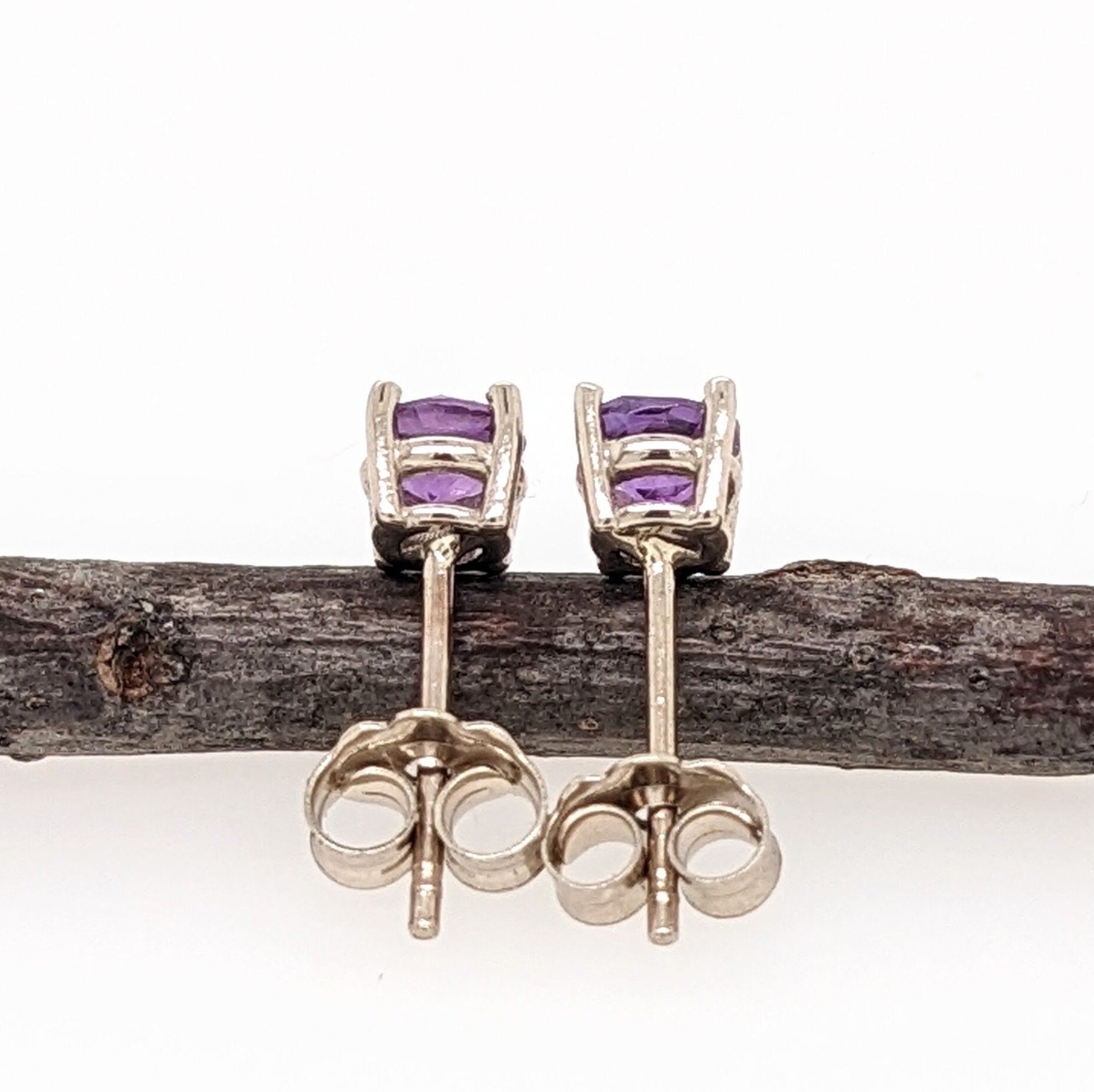 Stud Earrings-Amethyst Studs in Solid 14k White, Yellow or Rose Gold | Round 4mm 5mm 6mm 7mm | February Birthstone | 4 Prong | Daily use | Royal Purple - NNJGemstones