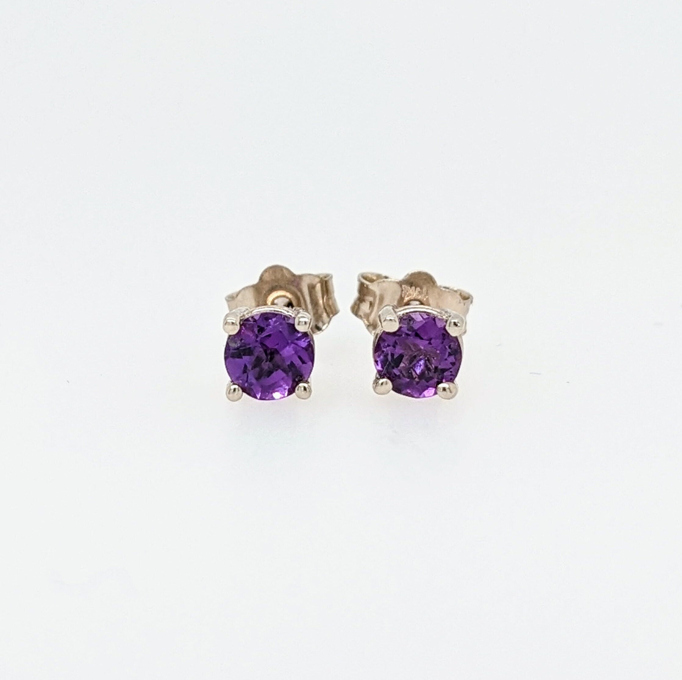 Stud Earrings-Amethyst Studs in Solid 14k White, Yellow or Rose Gold | Round 4mm 5mm 6mm 7mm | February Birthstone | 4 Prong | Daily use | Royal Purple - NNJGemstones