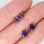 Stud Earrings-Amethyst Studs in Solid 14k White, Yellow or Rose Gold | Round 4mm 5mm 6mm 7mm | February Birthstone | 4 Prong | Daily use | Royal Purple - NNJGemstones