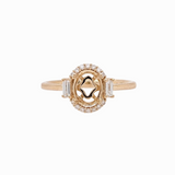 Classic Art Deco Ring Setting in 14K Solid Gold w Round & Baguette Diamond Halo | Oval Shape