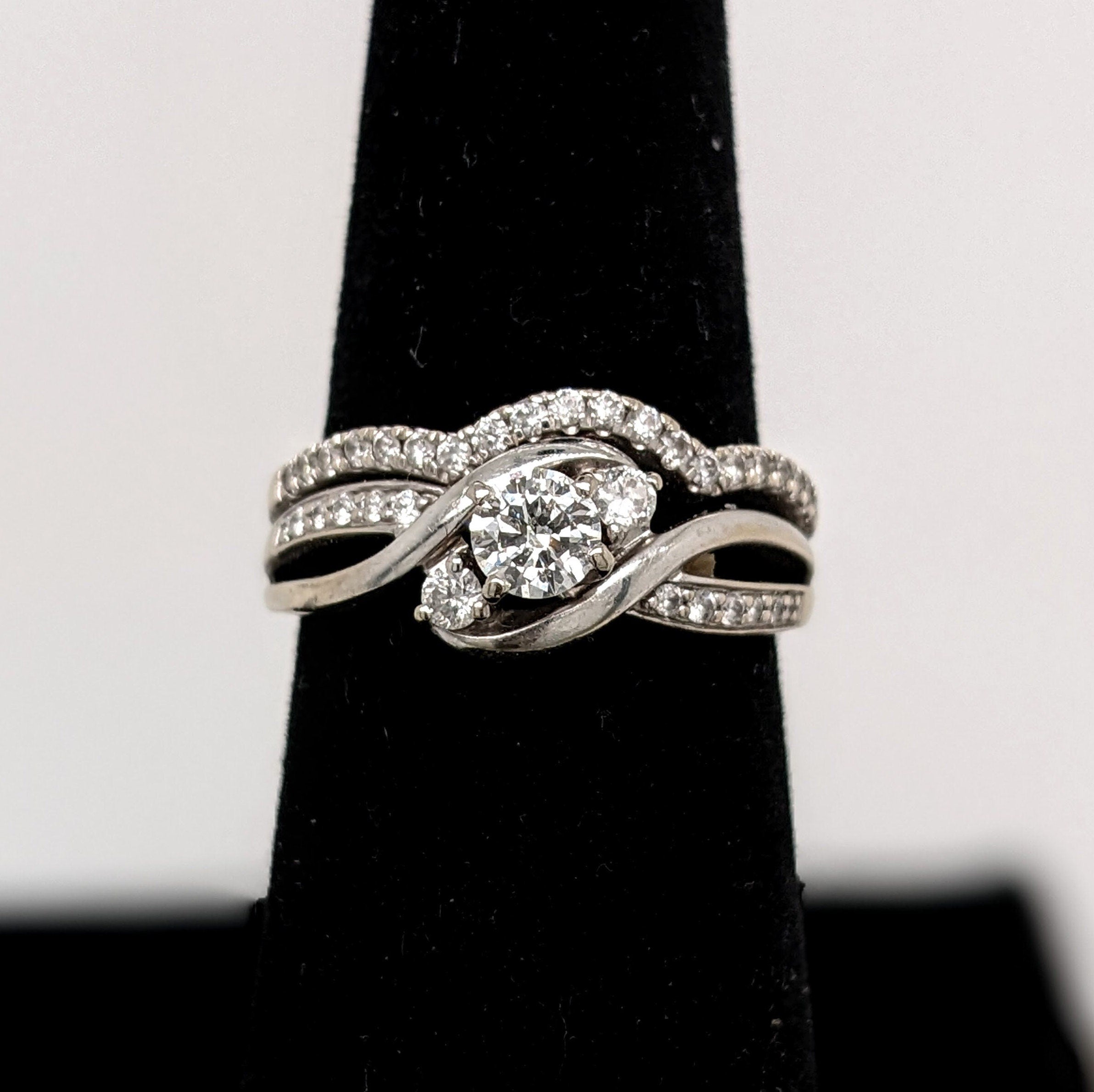 Statement Rings-Stunning Diamond Wedding Ring and Band Set in Solid 14k White Gold w Natural Diamonds || April Birthstone || Previously Loved || - NNJGemstones