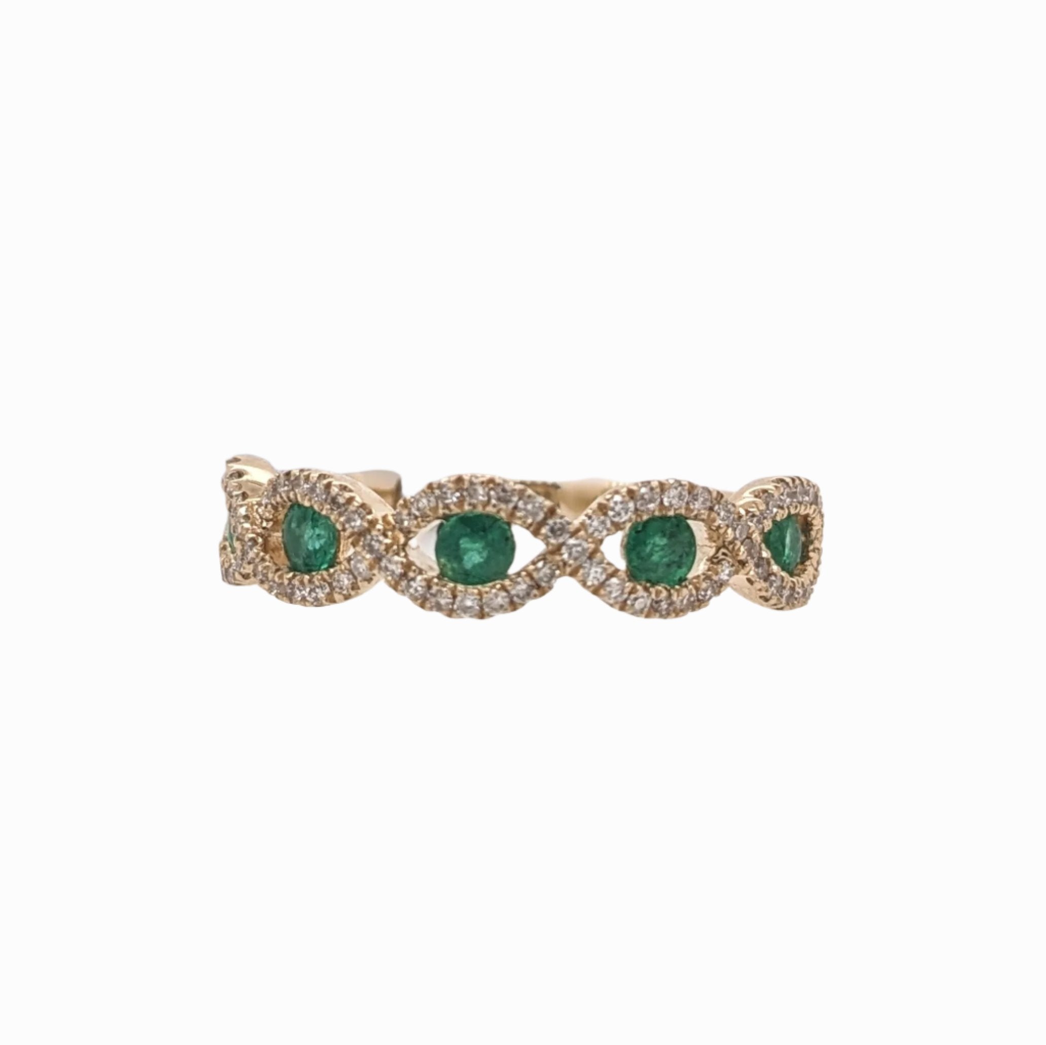 Stackable Rings-Unique Emerald Band in Solid 14k Gold with Natural Diamond Accents || Green Gemstone Ring || Stackable Ring || May Birthstone || - NNJGemstones