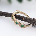 Stackable Rings-Unique Emerald Band in Solid 14k Gold with Natural Diamond Accents || Green Gemstone Ring || Stackable Ring || May Birthstone || - NNJGemstones