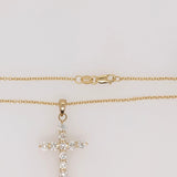 Natural Diamond Cross Pendant in Solid 14k Yellow Gold | Round Diamonds | Dainty Gold Necklace | Chain | Religious Jewelry
