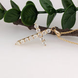 Natural Diamond Cross Pendant in Solid 14k Yellow Gold | Round Diamonds | Dainty Gold Necklace | Chain | Religious Jewelry