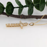 Natural Diamond Cross Pendant in Solid 14k Yellow Gold | Round Diamonds | Dainty Gold Necklace | Chain | Religious Jewelry