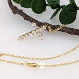 Natural Diamond Cross Pendant in Solid 14k Yellow Gold | Round Diamonds | Dainty Gold Necklace | Chain | Religious Jewelry