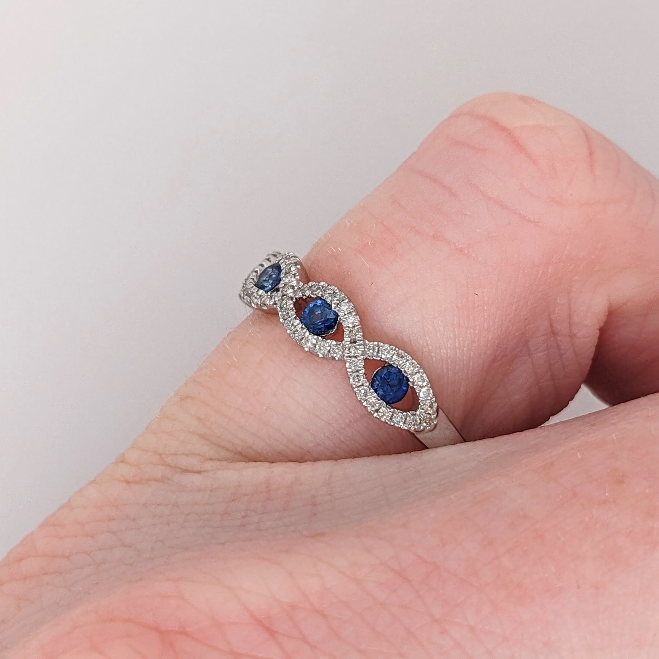 Stackable Rings-Pretty Sapphire Band in Solid 14k White Gold with Natural Diamond Accents || Blue Gemstone Ring || Stackable Ring || October Birthstone || - NNJGemstones