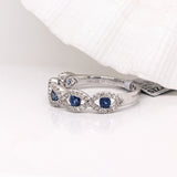 Stackable Rings-Pretty Sapphire Band in Solid 14k White Gold with Natural Diamond Accents || Blue Gemstone Ring || Stackable Ring || October Birthstone || - NNJGemstones