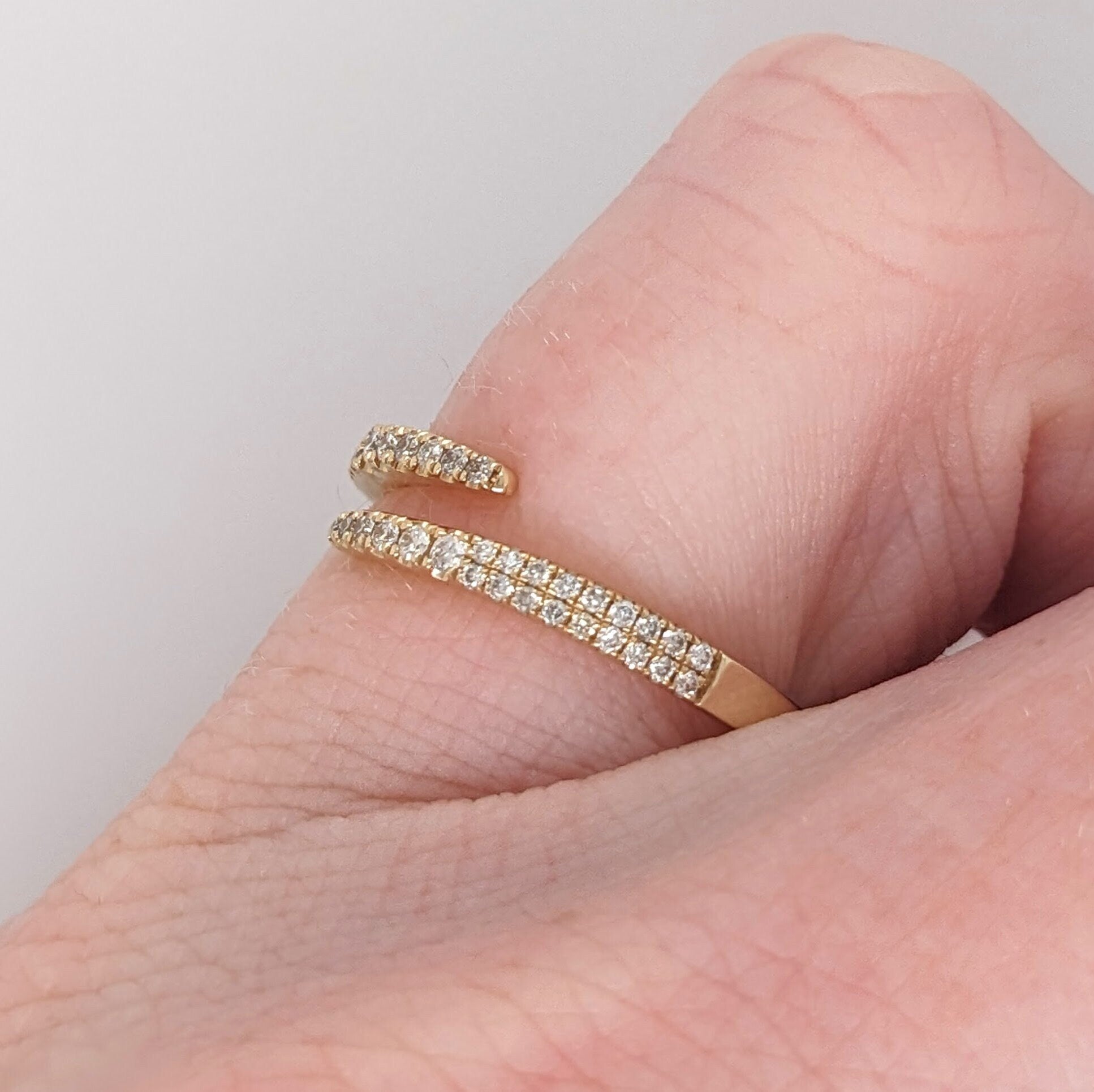 Stackable Rings-Minimalistic Wrapped Open Band in Solid 14k Yellow Gold || Round Diamonds || Wedding Band || Natural Diamonds || Stackable || - NNJGemstones