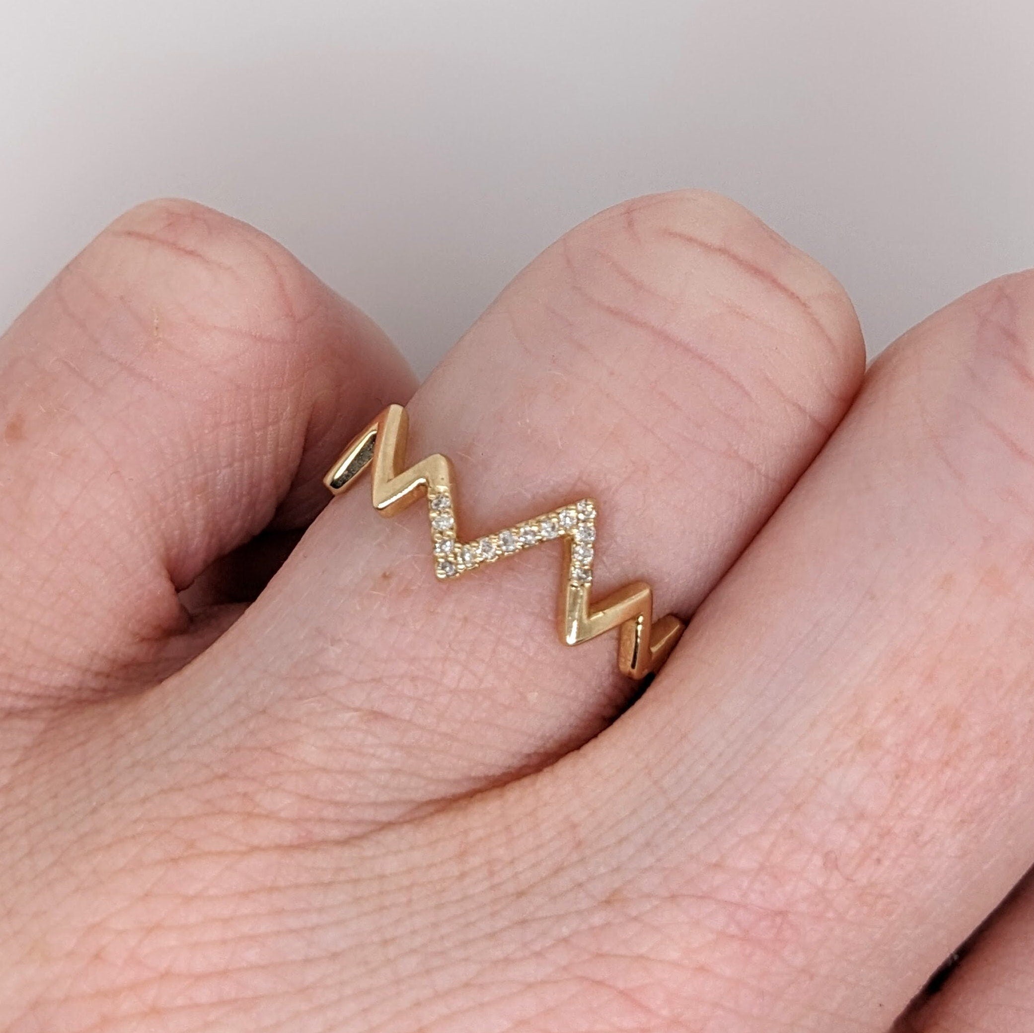 Stackable Rings-Freeform Stackable Ring Natural Diamond Accents in Solid 14k Yellow Gold || ZigZag || Round Diamonds || Customizable || Natural Diamonds || - NNJGemstones