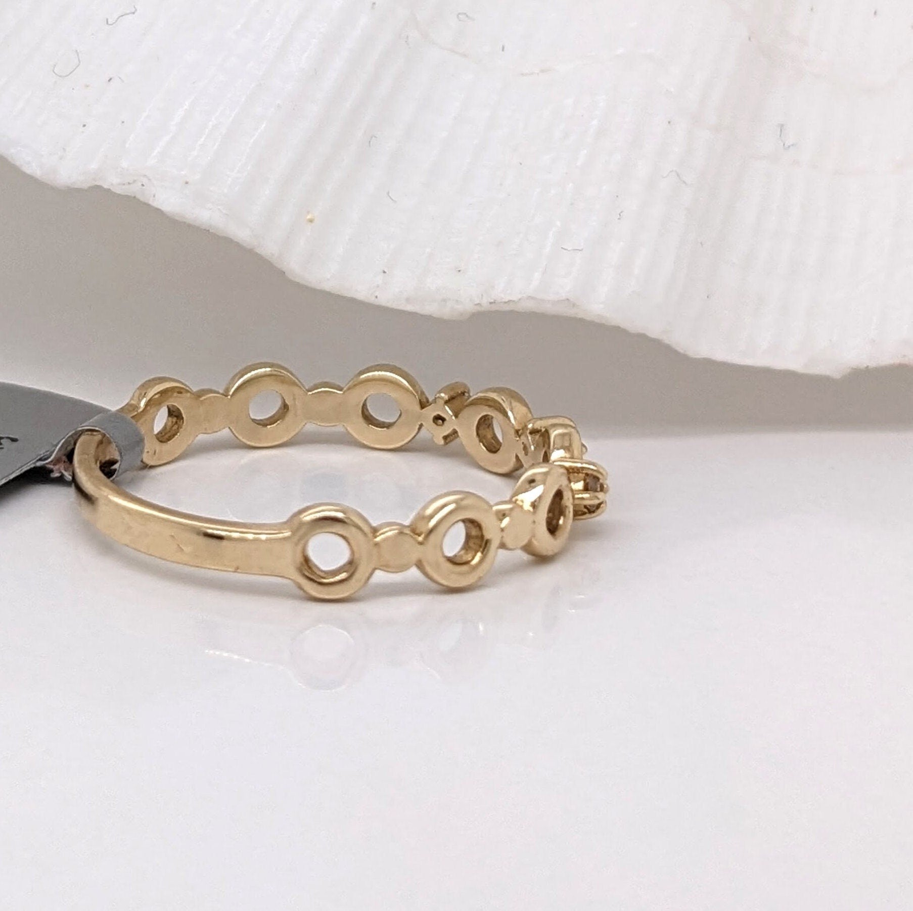 Stackable Rings-Minimalistic Circle Band w Natural Diamond Accents in Solid 14k Yellow Gold || Wedding Band || Stackable || Simplistic || - NNJGemstones