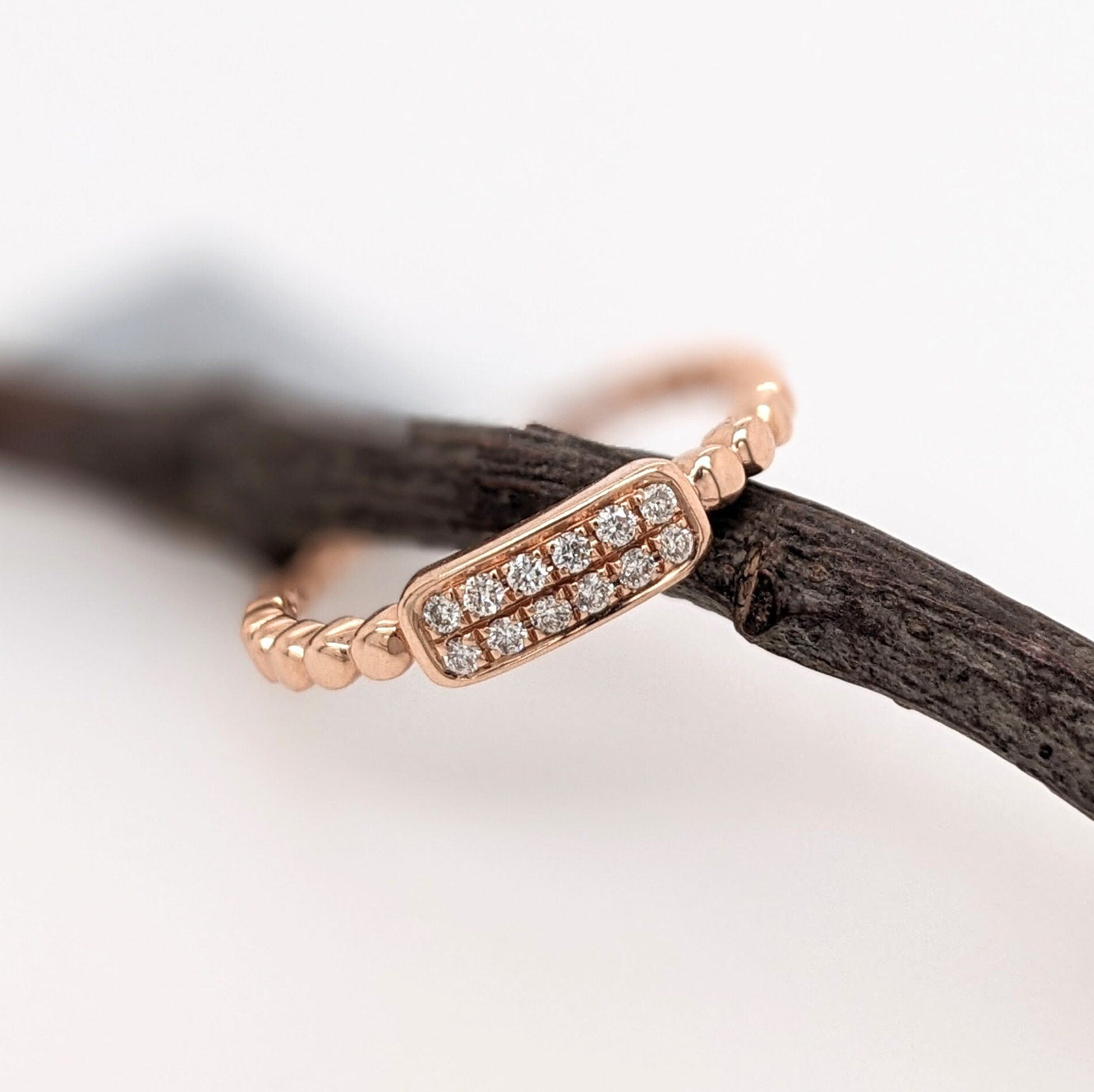 Stackable Rings-Pretty Natural Diamond Ring in Solid 14k Rose Gold || Ball Band || Round Diamonds || Customizable || Natural Diamonds || Stackable || - NNJGemstones