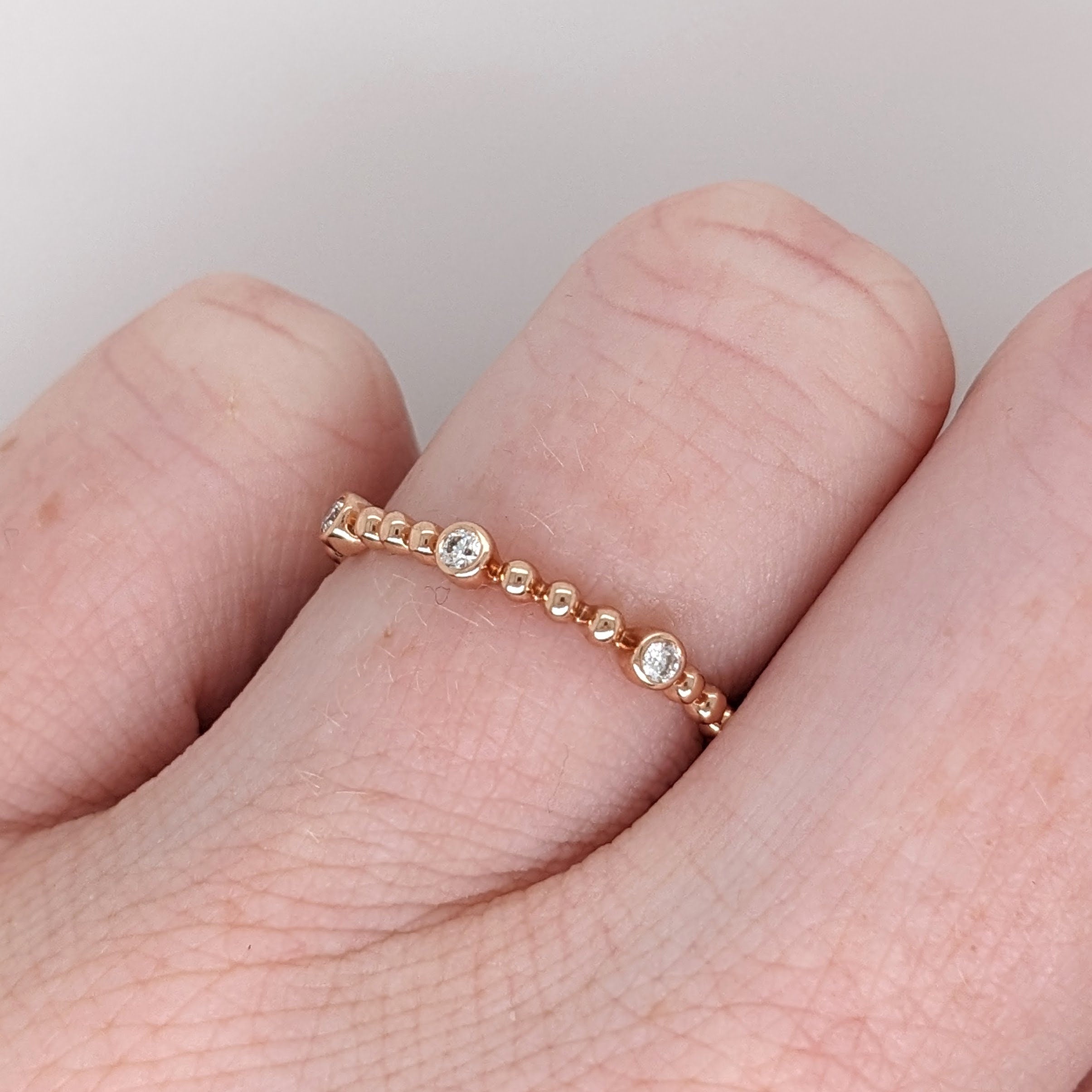 Stackable Rings-Minimalistic Ball Band w Natural Diamond Accents in Solid 14k Rose Gold || Ball Band || Round Diamonds || Customizable || Stackable || - NNJGemstones