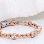 Stackable Rings-Minimalistic Ball Band w Natural Diamond Accents in Solid 14k Rose Gold || Ball Band || Round Diamonds || Customizable || Stackable || - NNJGemstones