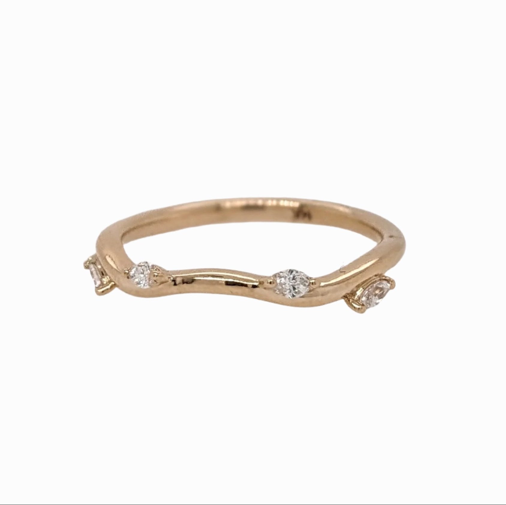 Stackable Rings-Nature Inspired Wedding Band w Natural Diamond Accents in Solid 14k Yellow or Rose Gold || Customizable || Wedding Band || Simplistic || - NNJGemstones