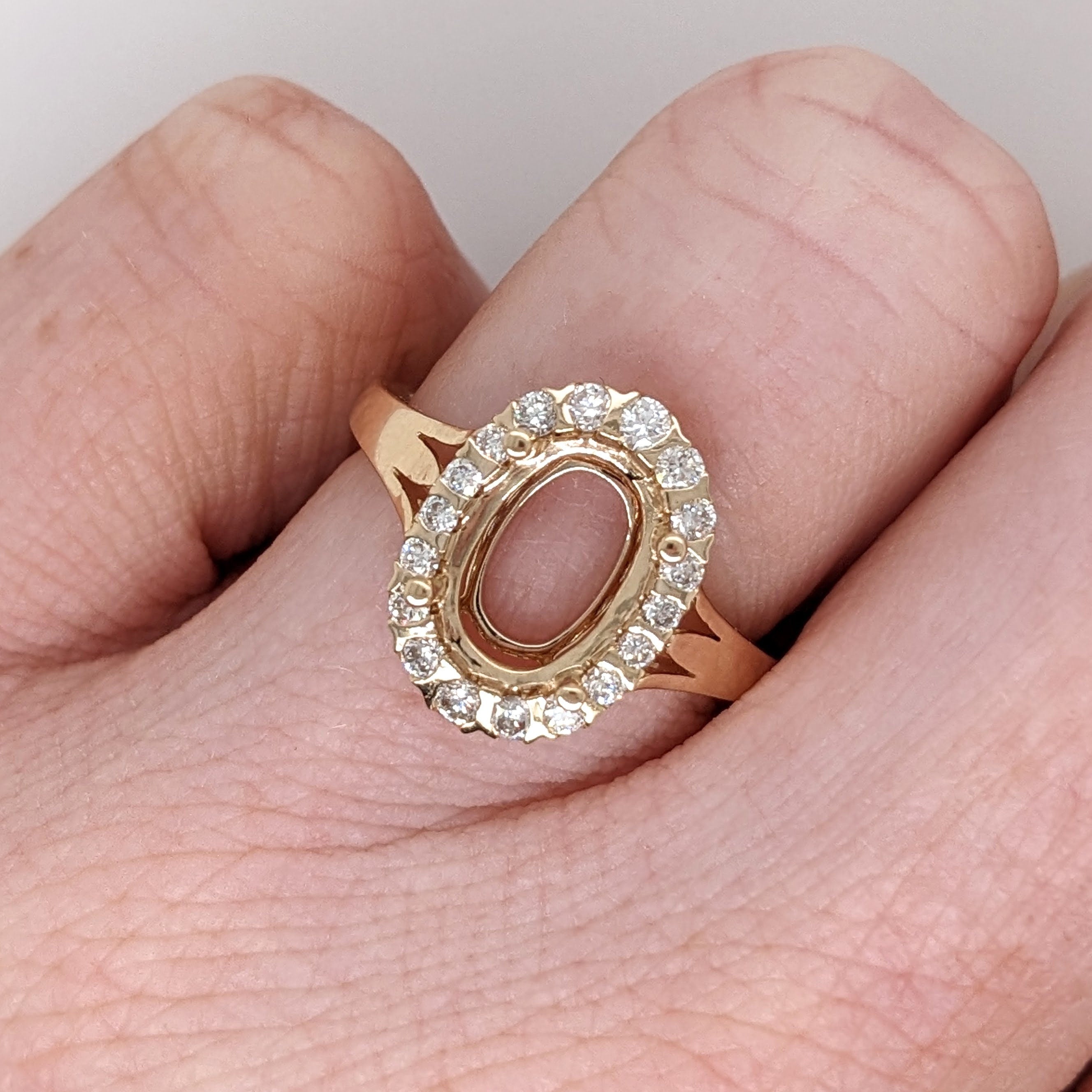 Engagement Rings-Beautiful Engagement Ring Setting with Natural Diamond Halo in 14K Solid Gold | Oval 9x7 10x8 11x9 | Gemstone Ring Setting | Customizable - NNJGemstones