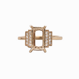 Statement Ring Setting W Round Earth Mined Diamond Accents and Milgrain Details in 14K Solid Gold | Emerald Cut | Customizable