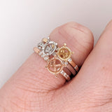 Stackable Rings-Simple Oval Shape Ring Semi Mount w Natural Diamond Accents in Solid 14K White, yellow, or Rose Gold || Oval 6x5mm || Stone Setting || - NNJGemstones