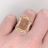 Statement Rings-Vintage Inspired Diamond Ring Setting in 14K Solid Gold w Natural Round and Baguette Diamonds | Emerald Cut 14x10mm | Customizable - NNJGemstones