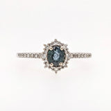 Natural Alexandrite Ring w Diamond Halo in Solid 14k White Gold | Oval 5x3.5mm | June Birthstone