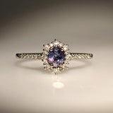 Natural Alexandrite Ring w Diamond Halo in Solid 14k White Gold | Oval 5x3.5mm | June Birthstone