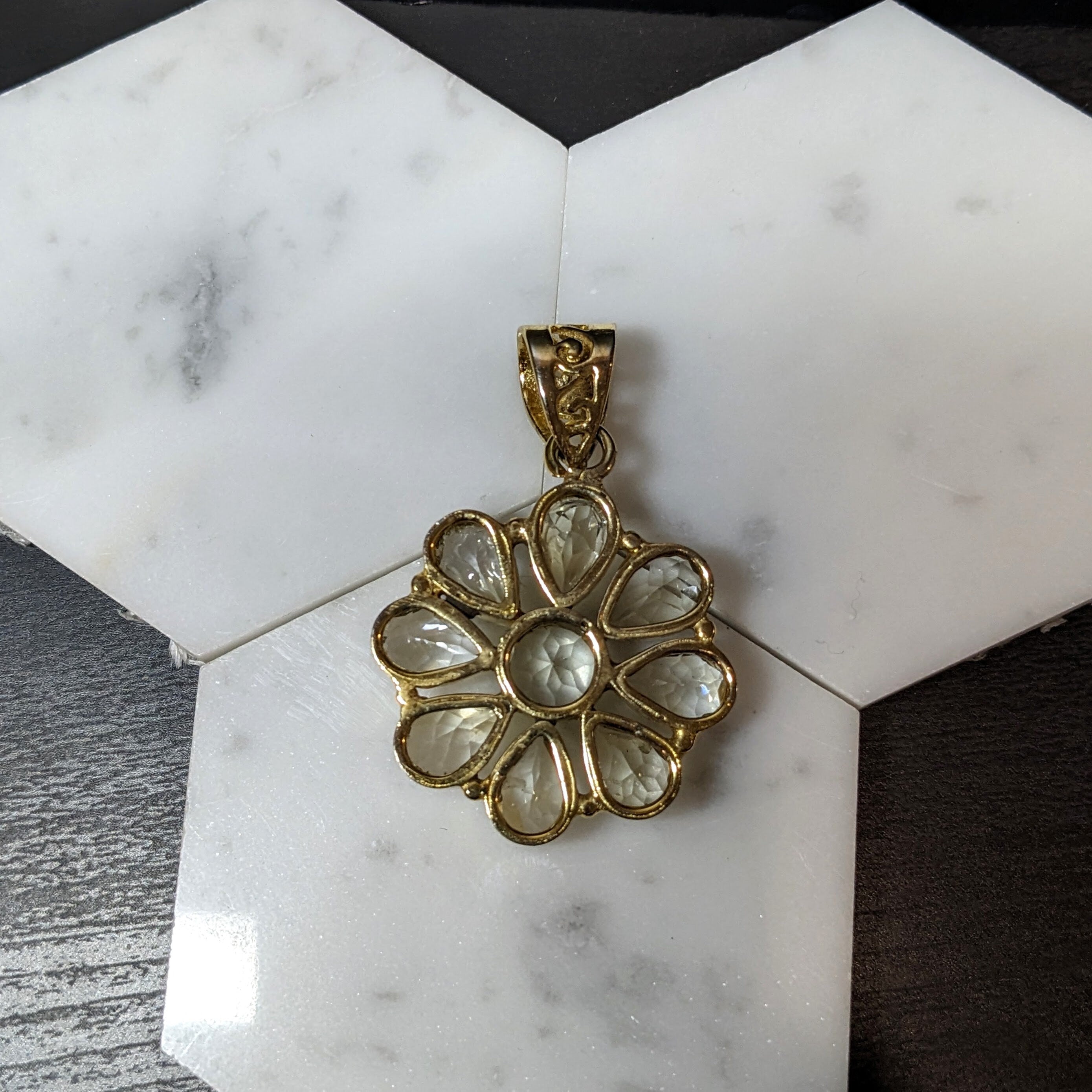 Pendants-Lemon Quartz Flower Pendant in Solid Silver || Pear Shape || Previously Loved || Yellow Gemstone || February Birthstone || - NNJGemstones