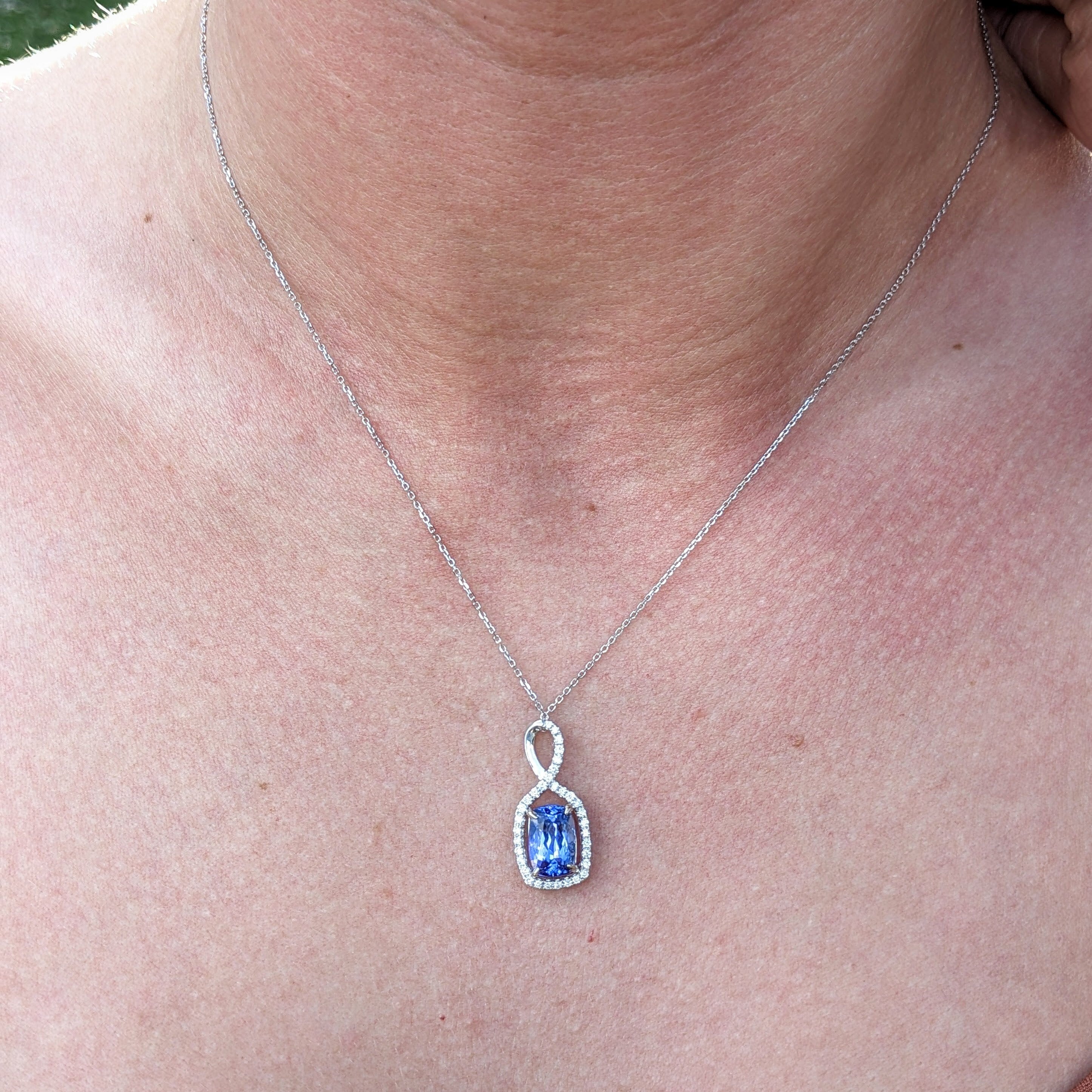 Pendants-Tanzanite Pendant in Solid 14k White Gold w Diamonds || Elongated Cushion Cut 9x7mm || December Birthstone || All Natural Earth Mined Gems - NNJGemstones