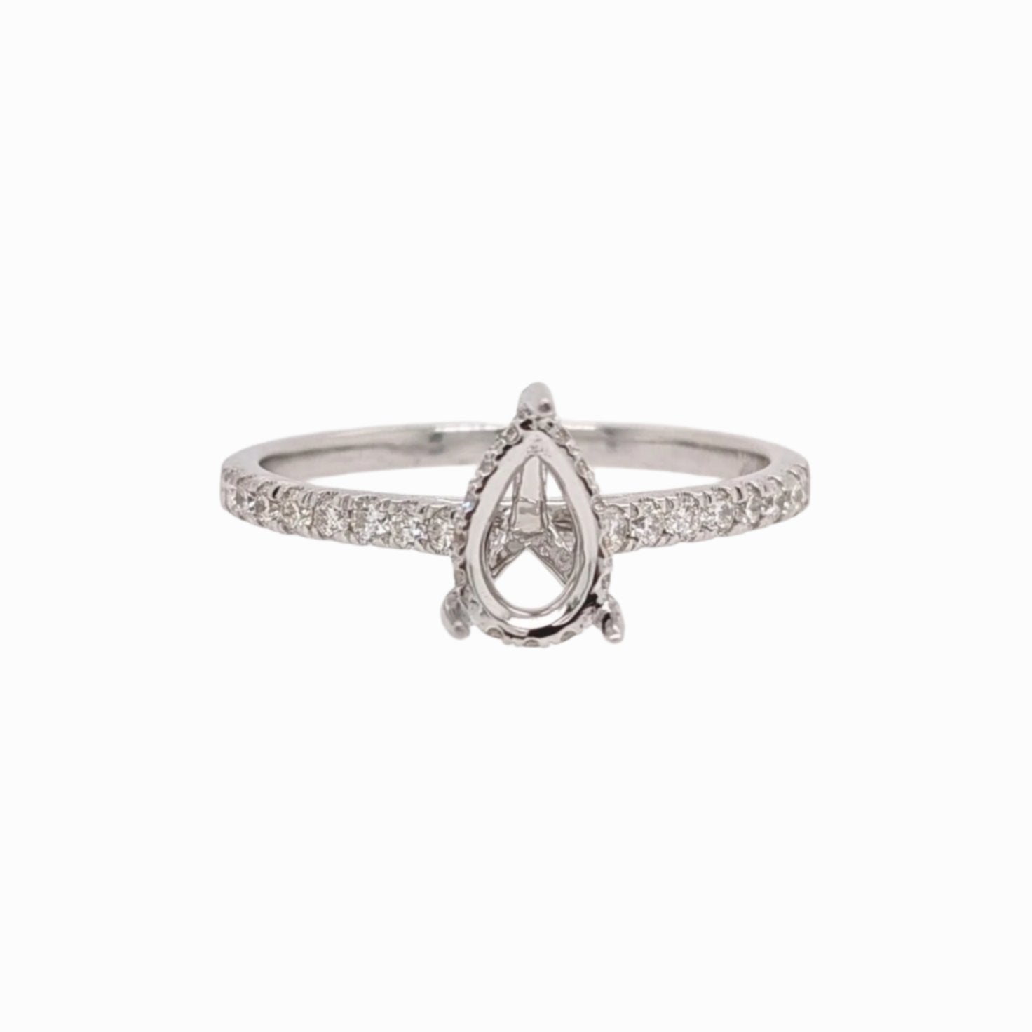 Engagement Rings-Elegant Ring Setting W Natural Diamond Hidden Halo in 14K Solid Gold | Pear Shape 7x5 8x6 9x7 | Pave Band | Gemstone Setting | Customizable - NNJGemstones