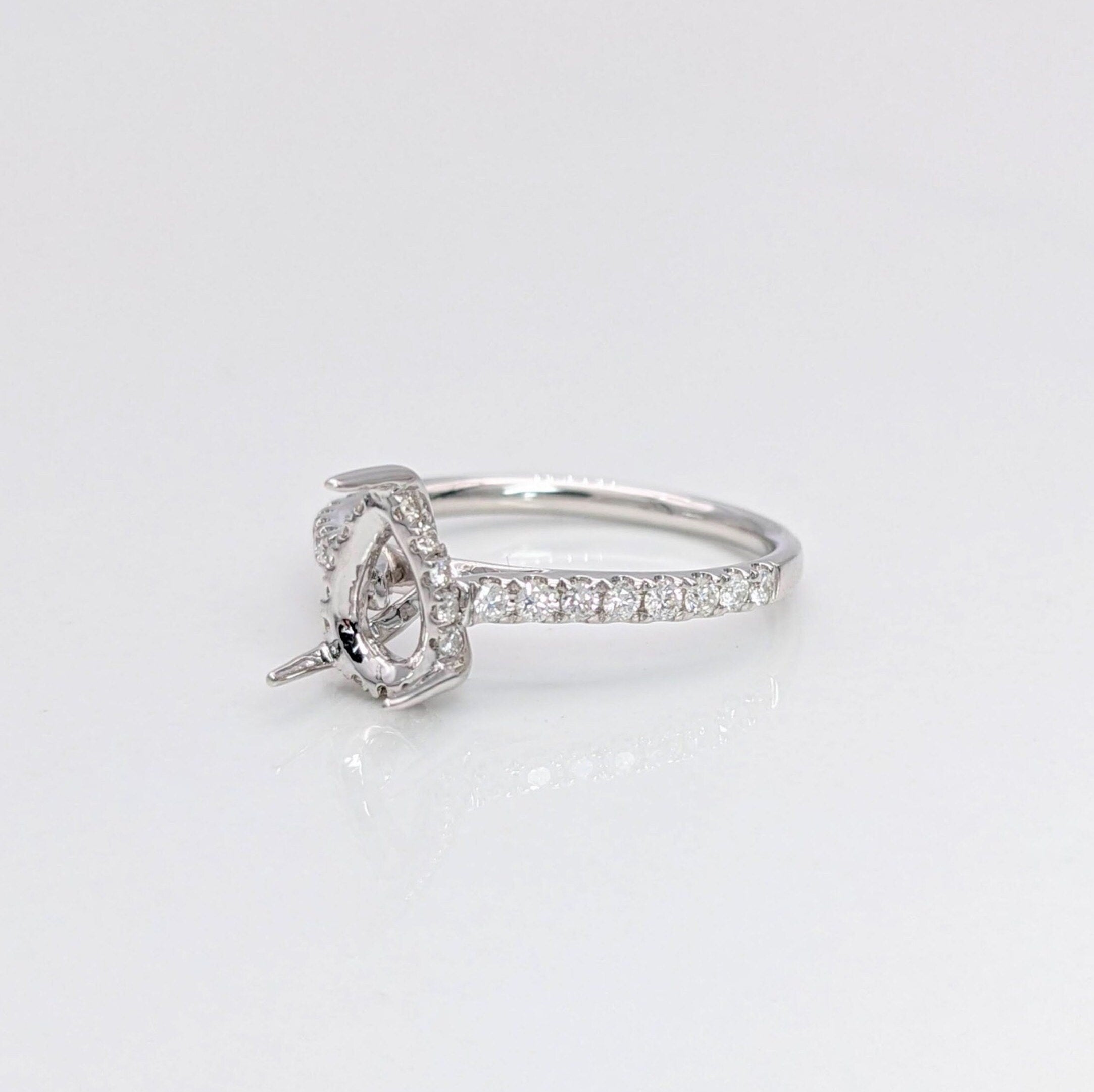 Engagement Rings-Elegant Ring Setting W Natural Diamond Hidden Halo in 14K Solid Gold | Pear Shape 7x5 8x6 9x7 | Pave Band | Gemstone Setting | Customizable - NNJGemstones