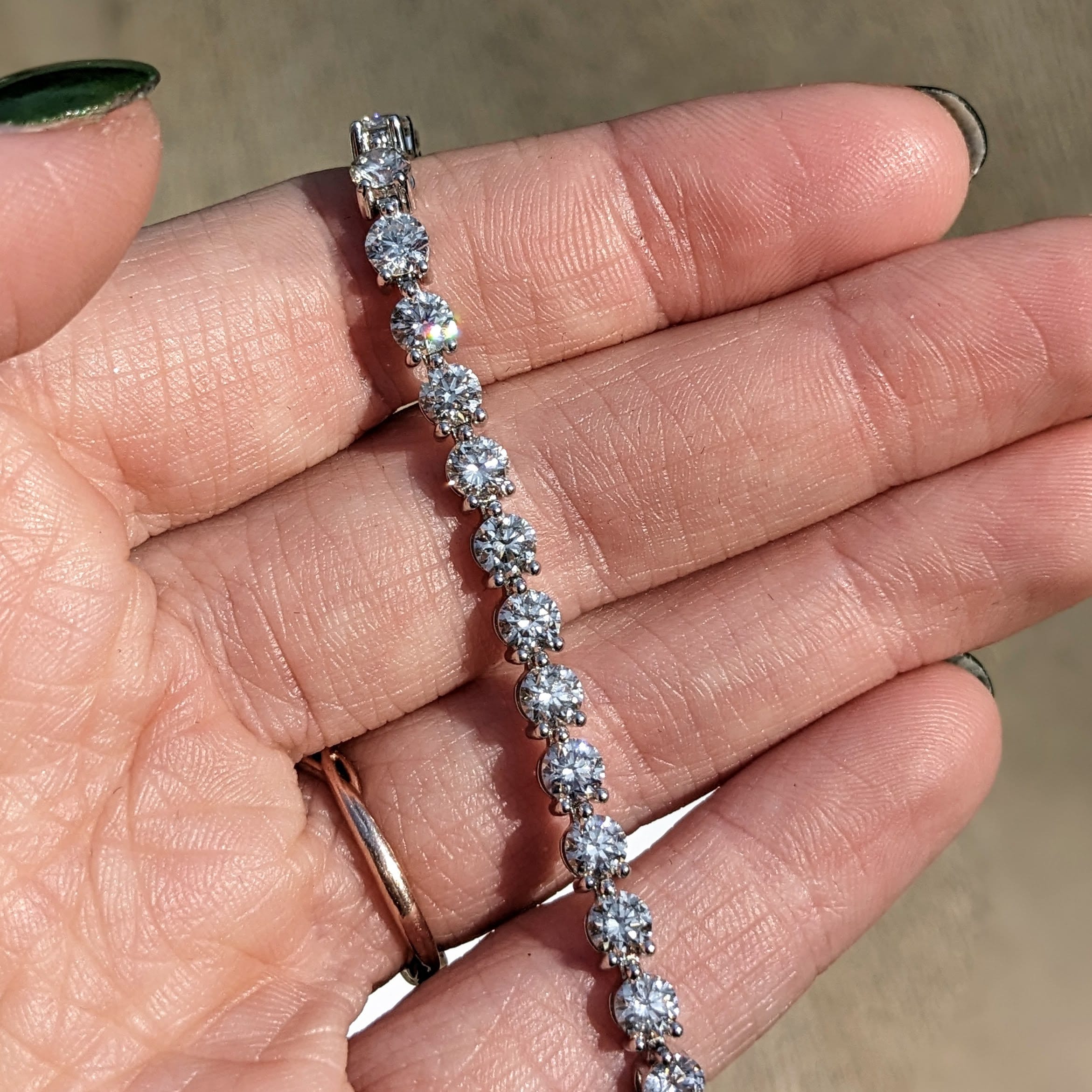 Bracelets-Gorgeous 10cts Diamond Tennis Bracelet in 14K White Gold with Open Box Clasp | Martini Prong | VS Clarity G Color | Gift for Her - NNJGemstones