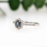 Natural Alexandrite Ring w Diamond Halo in Solid 14k White Gold | Oval 5x3.5mm | June Birthstone