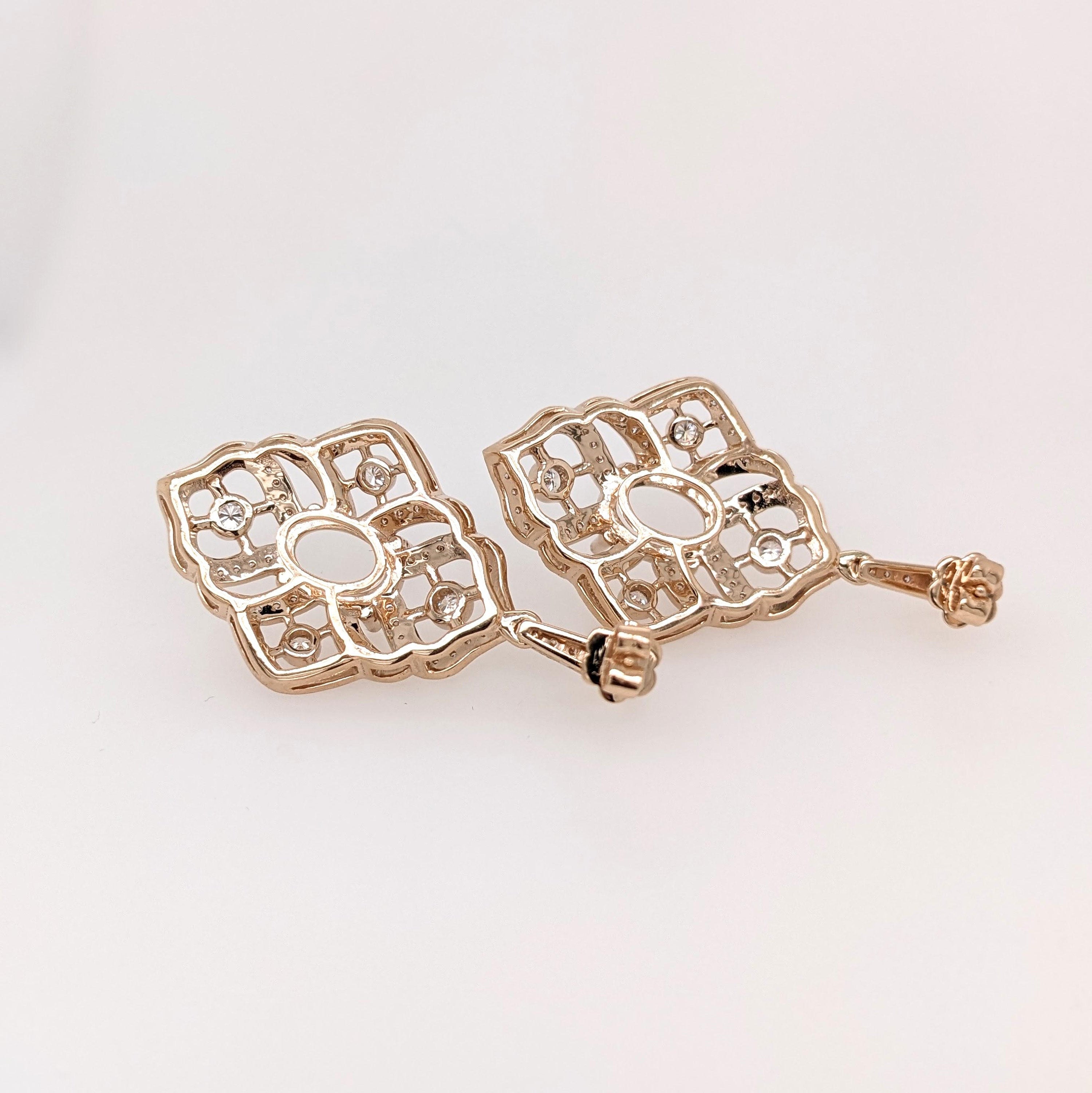 Earrings-Statement Dangle Earrings Semi Mount w Diamonds in Solid 14K Gold Oval 10x7mm - NNJGemstones