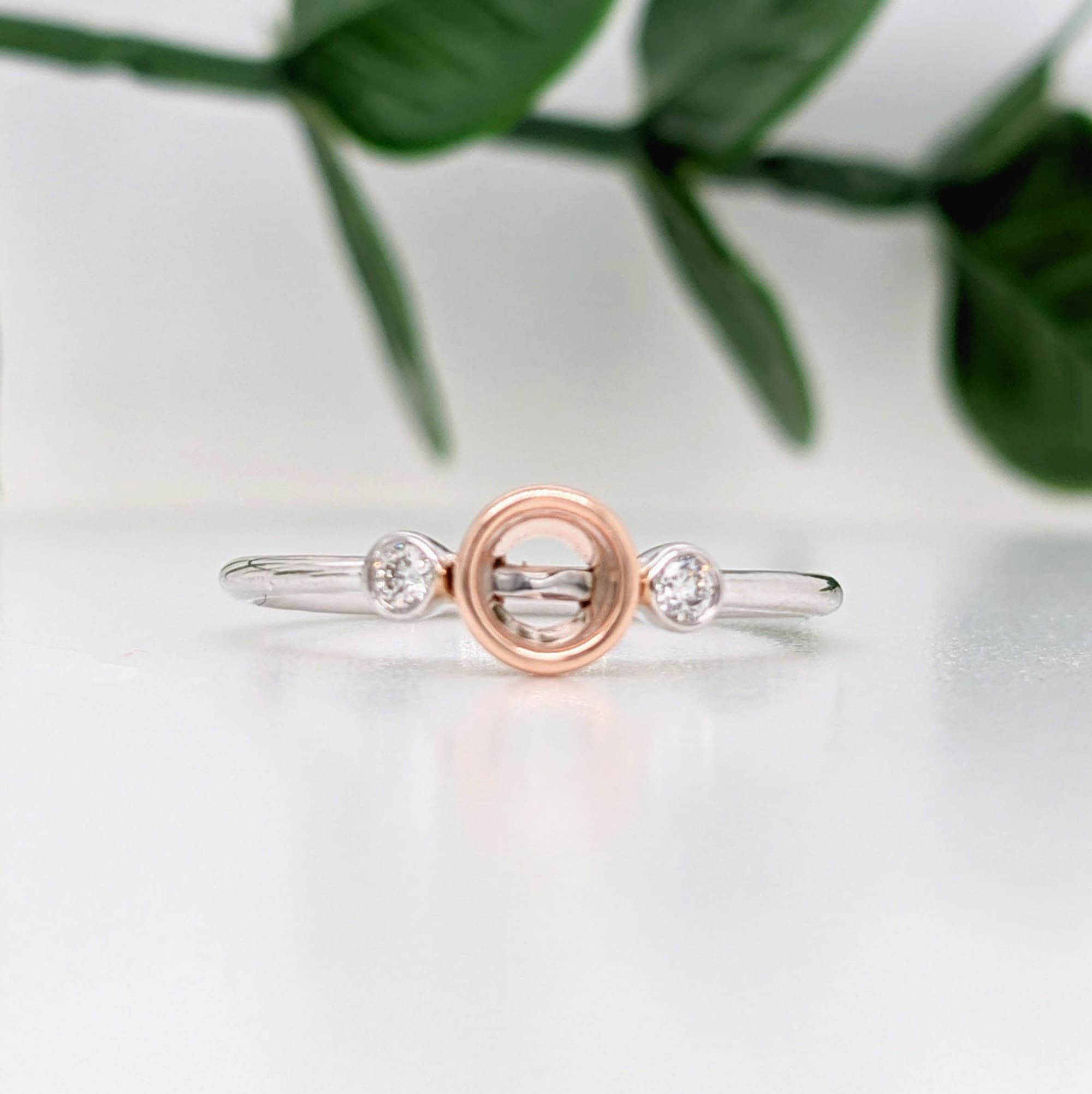 Statement Rings-Minimalist Bezel Set Diamond Ring Setting in 14K Gold | Two Tone Ring | Dainty Engagement Ring | Round 3.75mm | Birthstone | Custom Jewelry - NNJGemstones