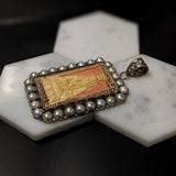 Pendants-Pearl and Coral Carbon Pendant in Solid Silver || Rectangle Shape || White Gemstone || June Birthstone || Religious Pendant || - NNJGemstones