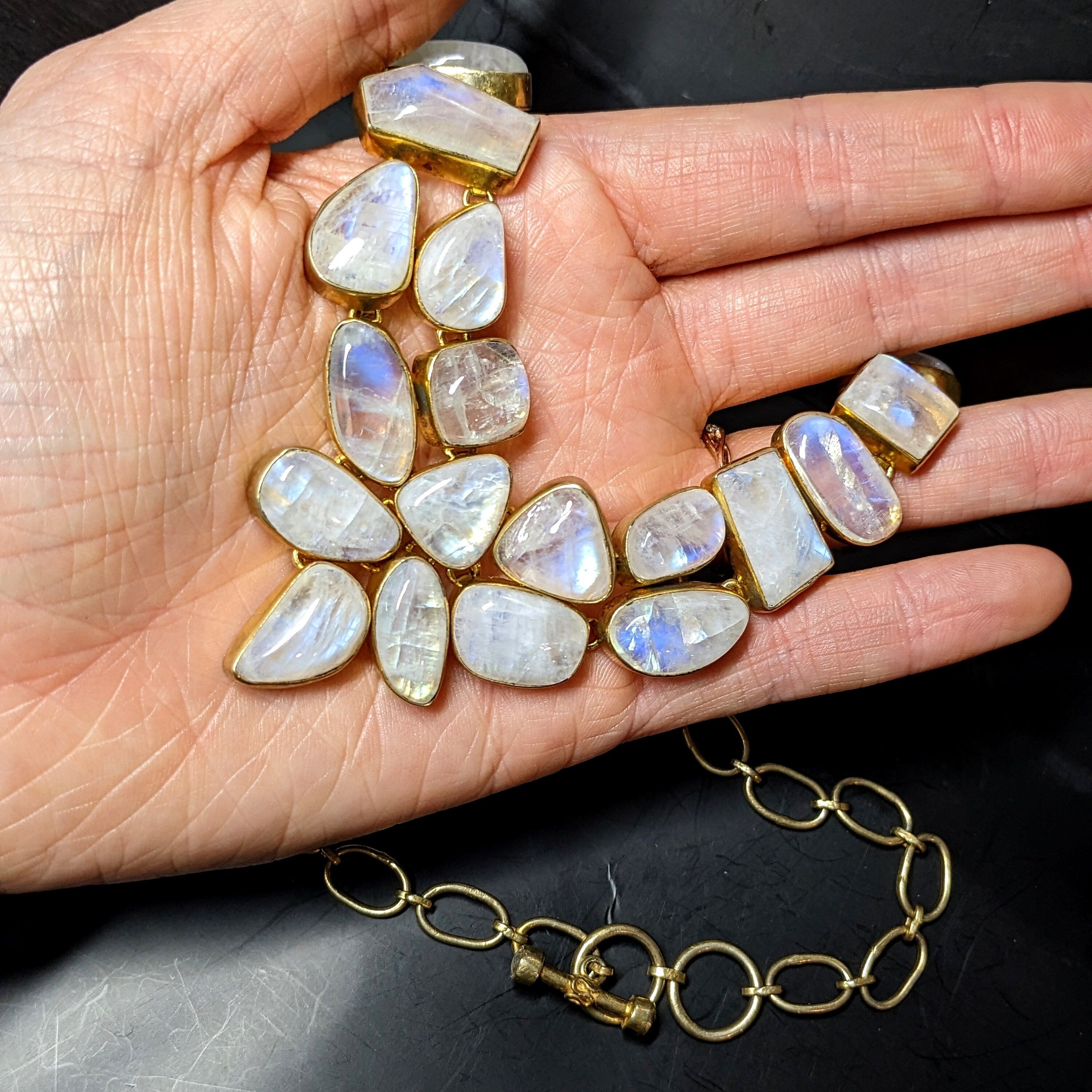 Pendants-Stunning Moonstone Necklace in Solid Vermeil || Colorful || Transparent Gemstone || June Birthstone || Toggle Clasp || - NNJGemstones