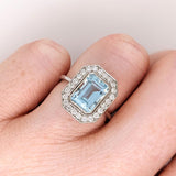 Statement Rings-Classic Bezel Semi Mount w Natural Diamond Halo in Solid 14K Gold | Emerald Cut 6x4mm 7x5mm 8x6mm | Radiant Cut Ring Blank | Customizable | - NNJGemstones