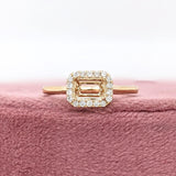 Engagement Rings-East-West Ring Setting W Earth Mined Diamond Halo in 14K Solid Gold | Emerald Cut 6x4 7x5 8x6 | Tapered Shank | Customizable - NNJGemstones