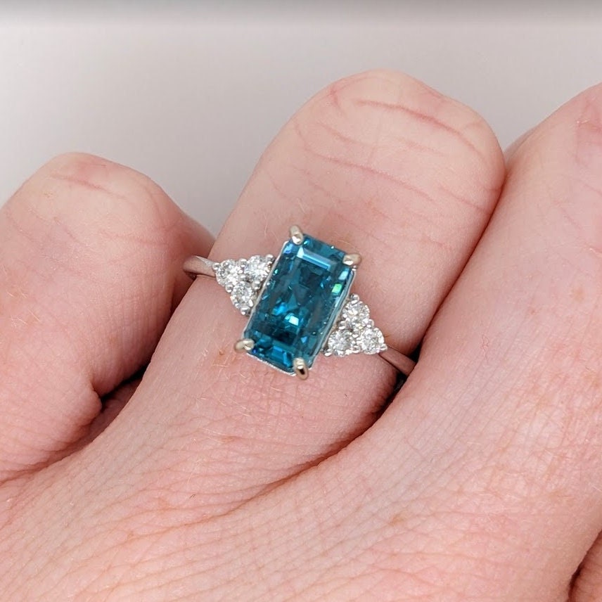 Statement Rings-Art Deco Style Ring Semi Mount in Solid 14K Gold w Diamond Accents | Emerald Cut Radiant Cut | Ring Setting | Custom Jewelry - NNJGemstones
