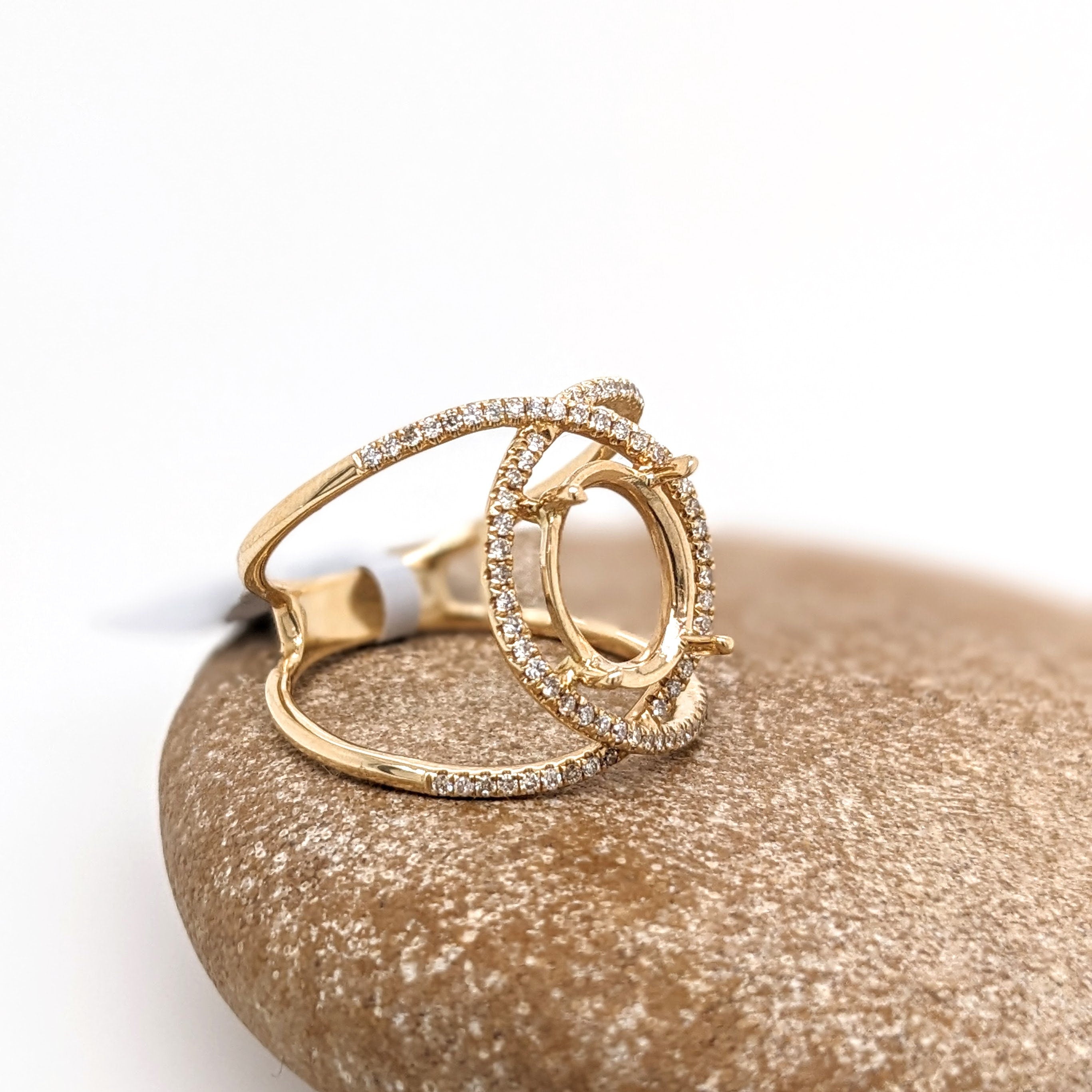 Statement Rings-Beautiful Crossover Ring Setting w Natural Diamond Accents in 14K Solid Gold | Oval 9x7 10x8 11x9 | Statement Ring Semi Mount | Customizable - NNJGemstones