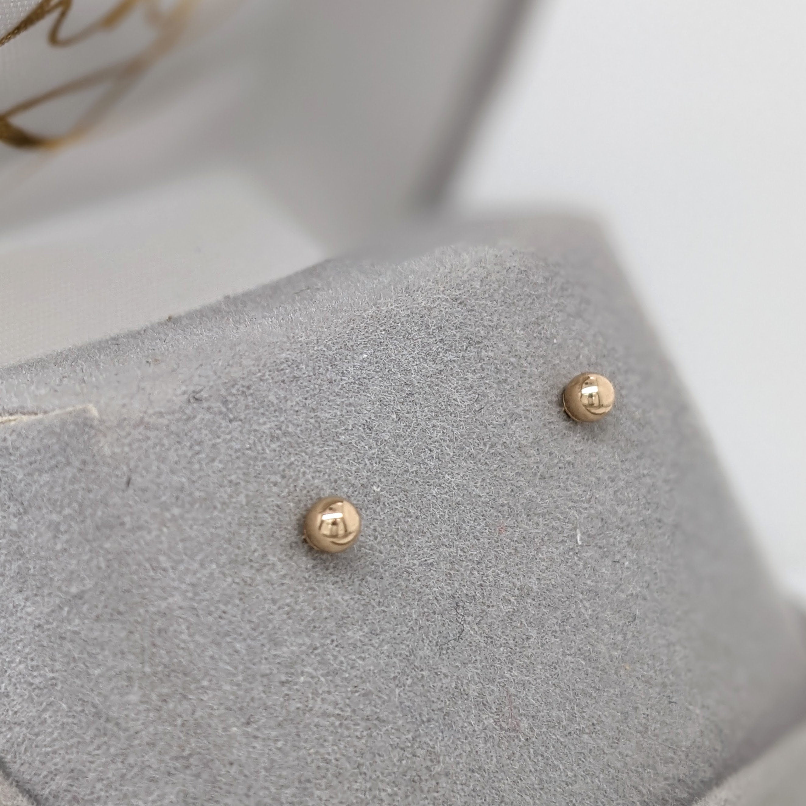Stud Earrings-Dainty Ball Studs in 14k Gold Ball Studs | Round 3mm 4mm 5mm 6mm 7mm 8mm 9mm 10mm | Pushback | Daily Wear | Minimalist | Hollow | - NNJGemstones