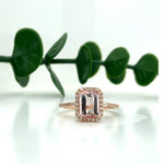 Engagement Rings-Lovely Diamond Halo Ring Setting with Accent Baguettes in Solid 14k White, Yellow or Rose Gold | Emerald Cut 7x5mm 8x6mm 9x7mm 10x8mm 11x9mm - NNJGemstones