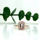 Engagement Rings-Lovely Diamond Halo Ring Setting with Accent Baguettes in Solid 14k White, Yellow or Rose Gold | Emerald Cut 7x5mm 8x6mm 9x7mm 10x8mm 11x9mm - NNJGemstones