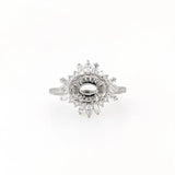 14K Solid Gold East West Ring Setting: Pear, Baguette & Round Diamond Accents
