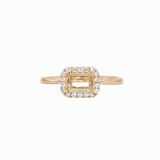 East-West Ring Setting W Earth Mined Diamond Halo in 14K Solid Gold | Emerald Cut