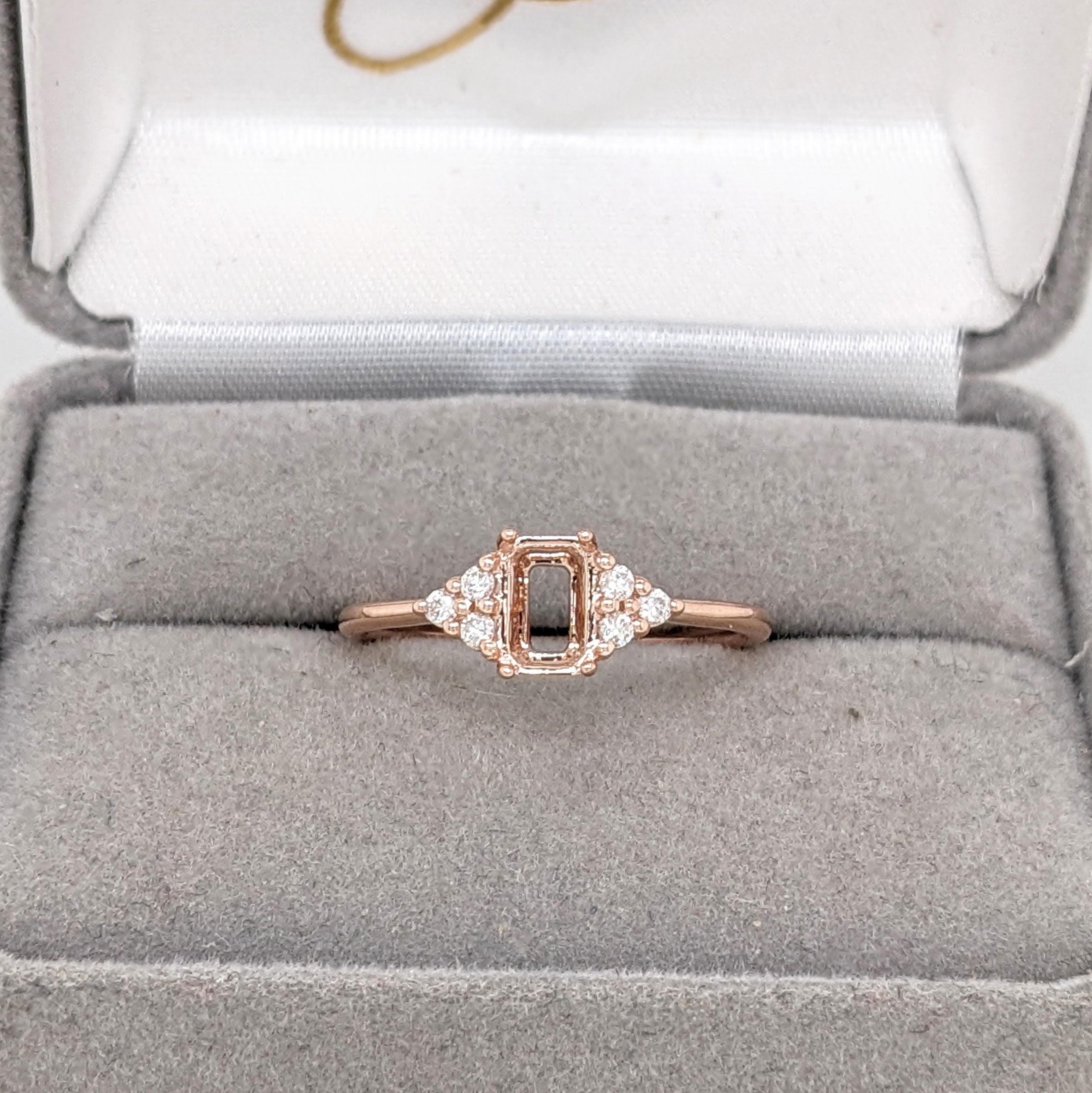 Statement Rings-Art Deco Style Ring Semi Mount in Solid 14K Gold w Diamond Accents | Emerald Cut Radiant Cut | Ring Setting | Custom Jewelry - NNJGemstones