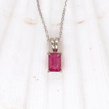 Red Ruby Pendant in Solid 14K White Gold | Emerald Cut 6x4mm | Solitaire Pendant