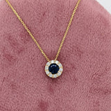 Pendants-Minimalist Halo Pendant Design Setting in 14K Solid Gold | Round Shape 4mm 5mm 6mm | Natural Diamond Accents | Dainty Jewelry | Customizable - NNJGemstones