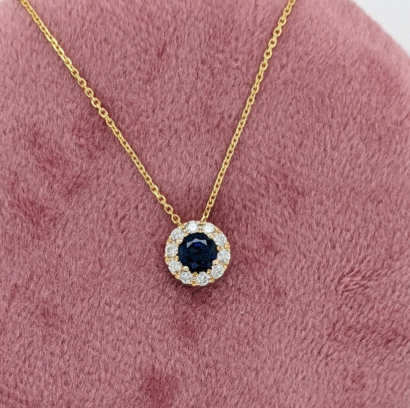 Pendants-Minimalist Halo Pendant Design Setting in 14K Solid Gold | Round Shape 4mm 5mm 6mm | Natural Diamond Accents | Dainty Jewelry | Customizable - NNJGemstones