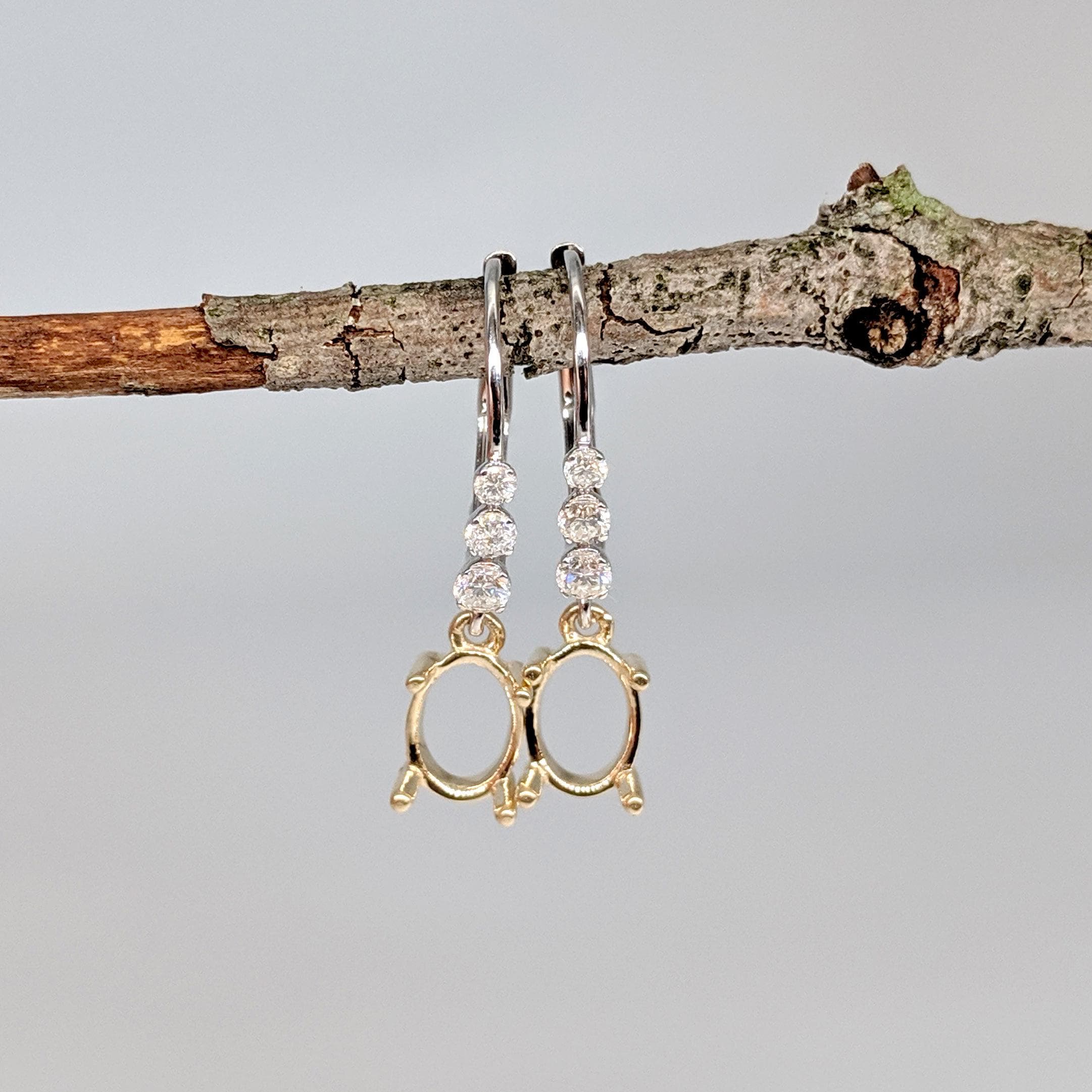 Dangle & Drop Earrings-Lever Back Dangle Earring Setting W Natural Graduated Diamond Accents in 14K Solid Gold | Oval Shape 8x6 9x7 | Customizable - NNJGemstones